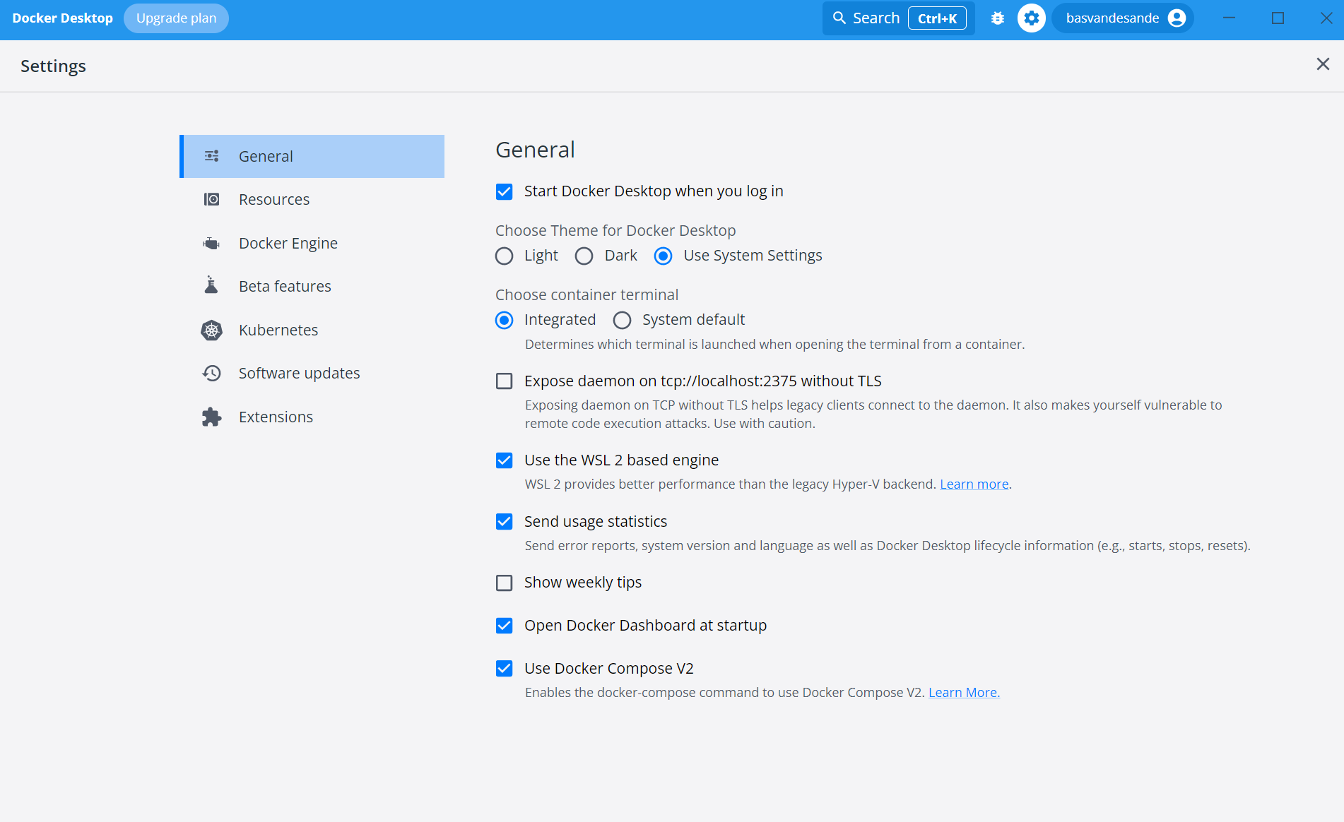 docker settings