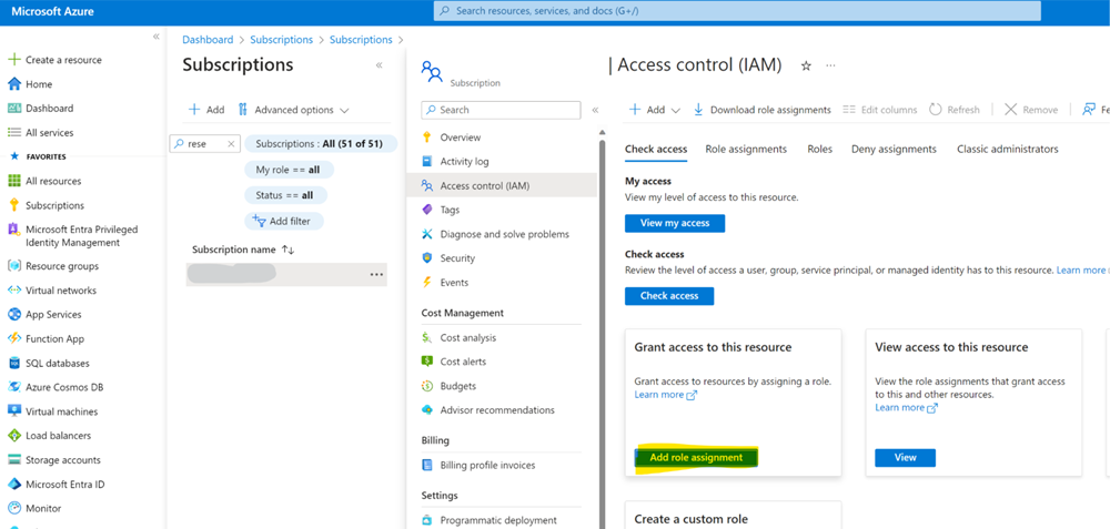 Azure portal - Go to Access Management (IAM) - Add a role assignment
